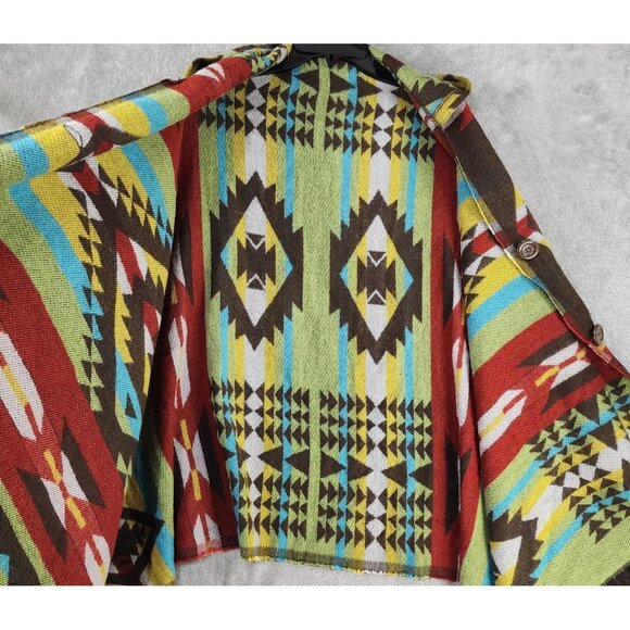 Velzera Sweater Womens One Size Southwestern Hooded Poncho Shawl Button Cardigan - Picture 3 of 12